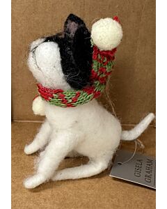Gisela Graham - Wool Mix Dog with Antlers and Scarf Hanging Tree Decoration
